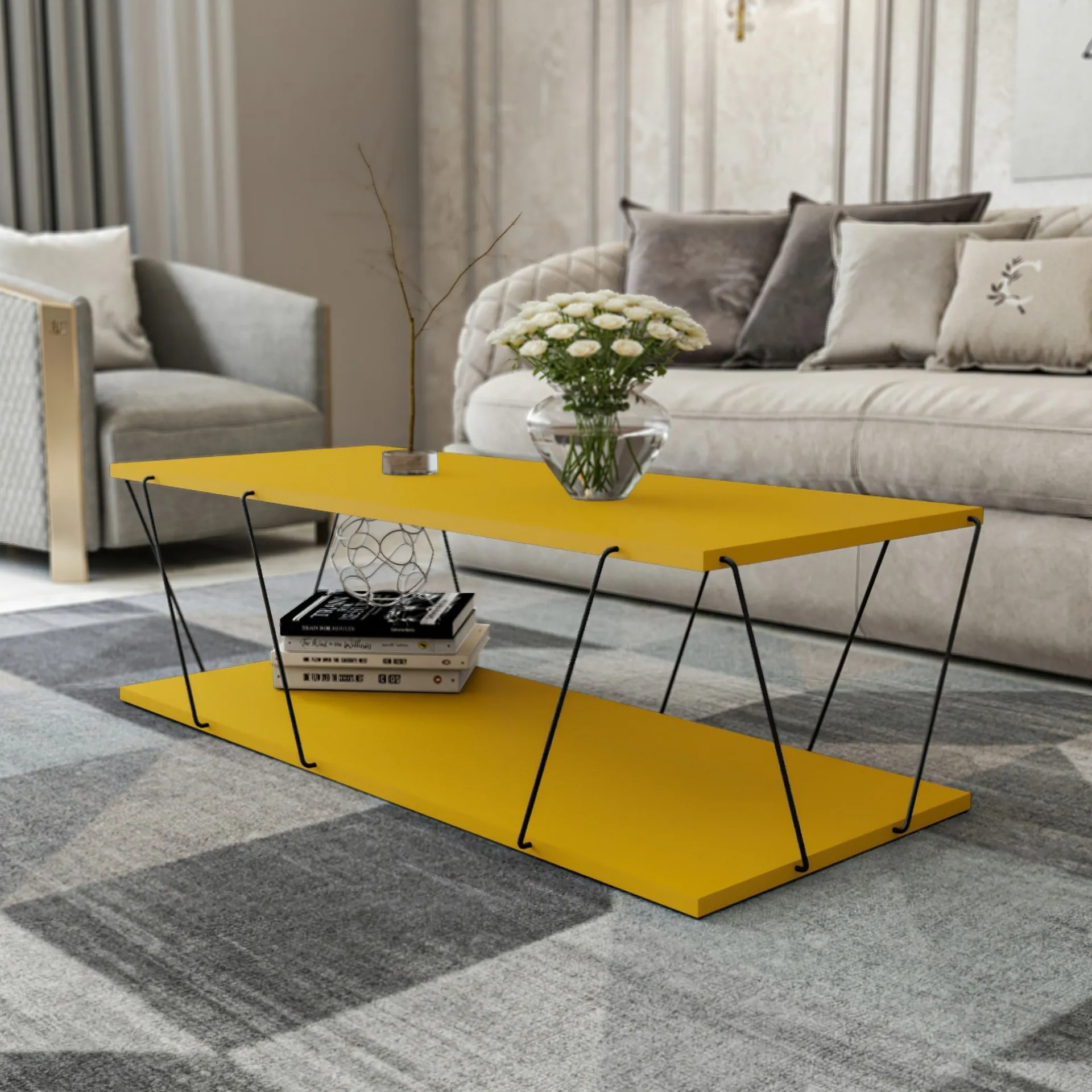 Emob Couchtisch | 100% Melaminbeschichtung | Metallgestell | 120x30x50 cm | Schwarz