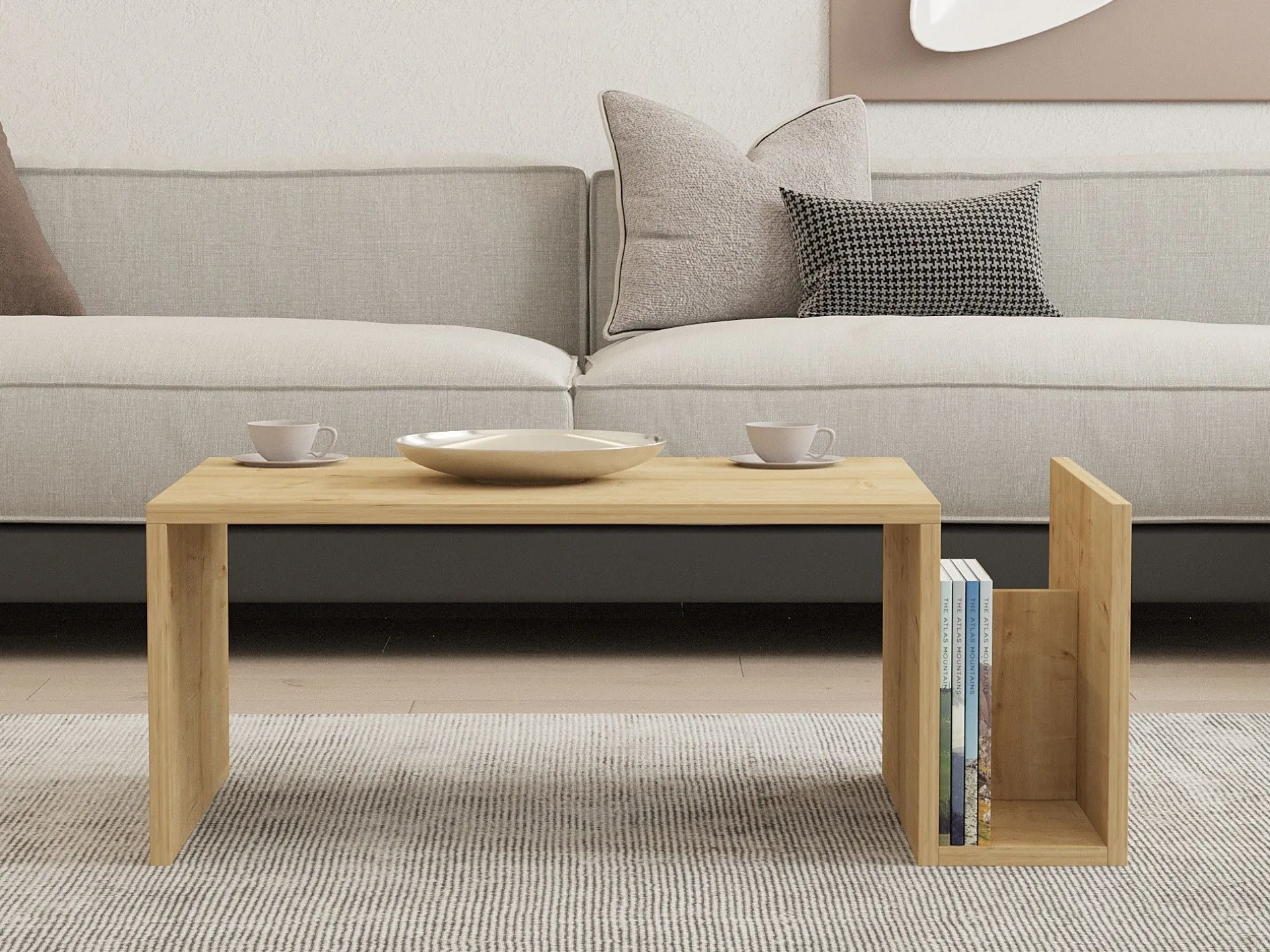 Emob Couchtisch Memo - 100% MELAMINE - Saphireiche - 86,8 x 32,4 x 50 cm