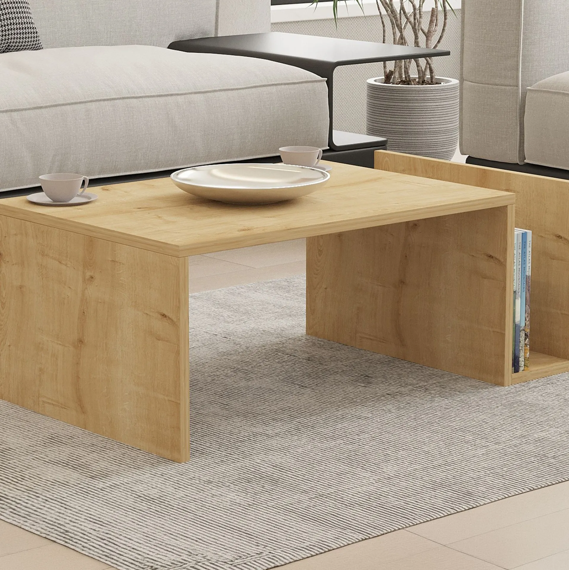 Emob Couchtisch Memo - 100% MELAMINE - Saphireiche - 86,8 x 32,4 x 50 cm