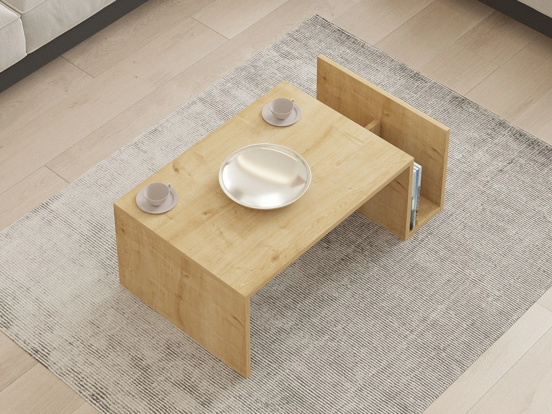 Emob Couchtisch Memo - 100% MELAMINE - Saphireiche - 86,8 x 32,4 x 50 cm