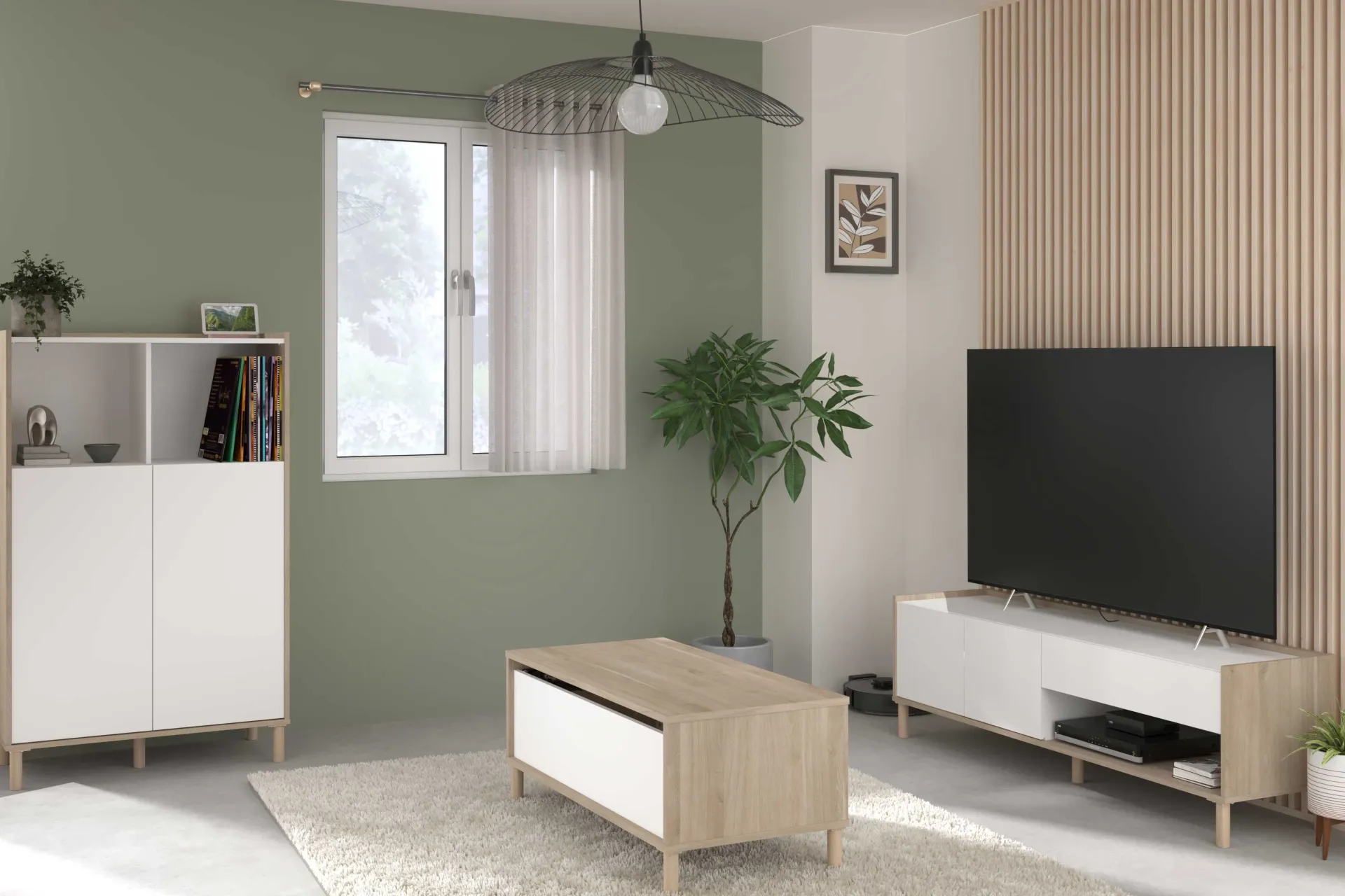 Parisot Couchtisch Morpheus - 100x50x44-65cm - mit Ablage - Eiche Dekor/Weiß