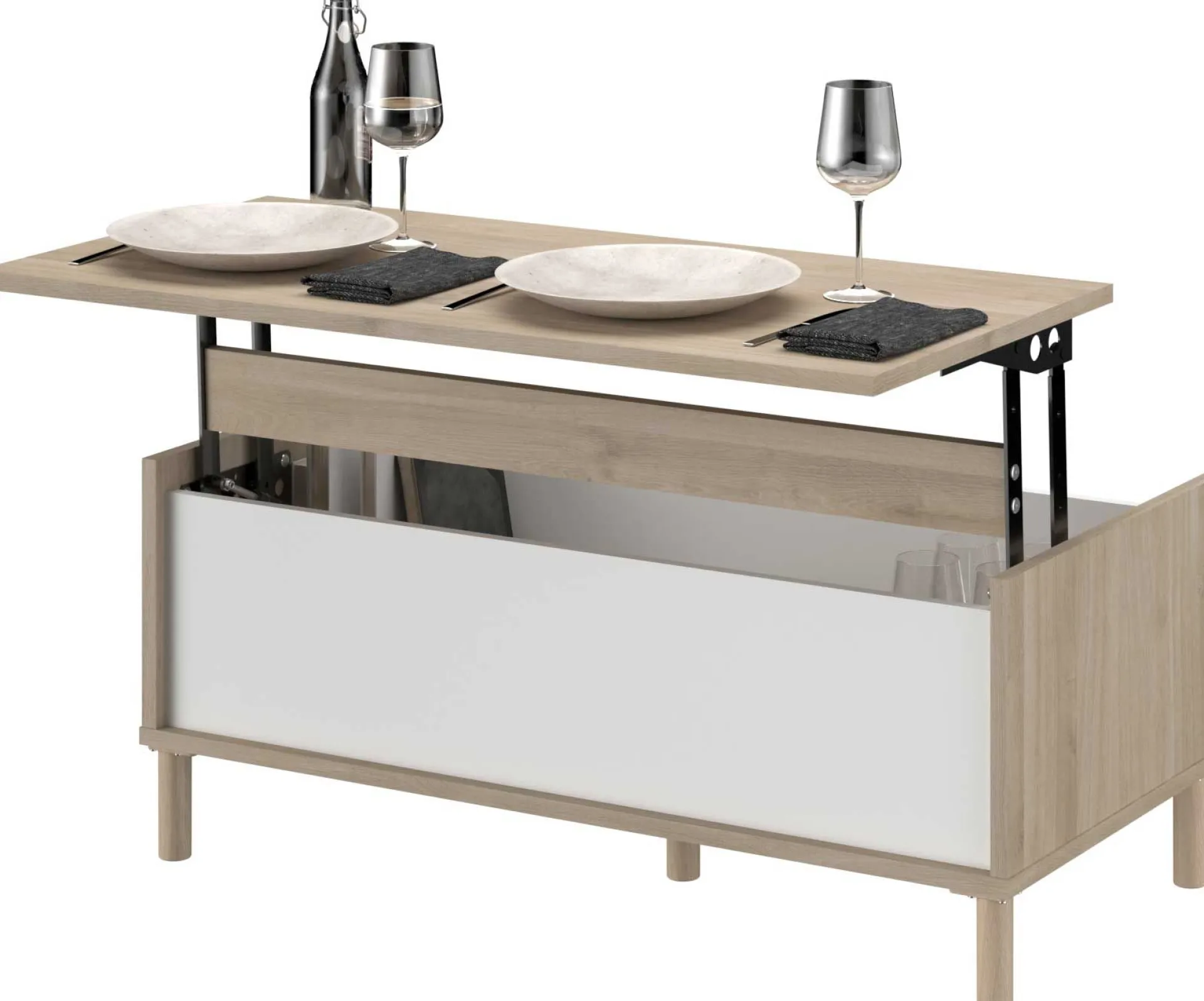 Parisot Couchtisch Morpheus - 100x50x44-65cm - mit Ablage - Eiche Dekor/Weiß