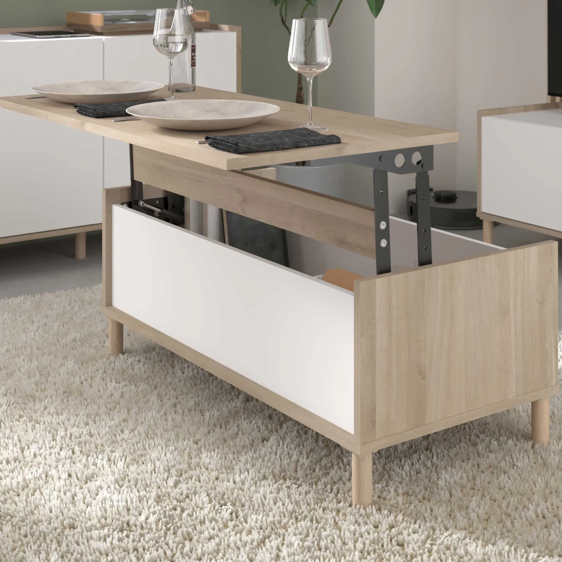 Parisot Couchtisch Morpheus - 100x50x44-65cm - mit Ablage - Eiche Dekor/Weiß