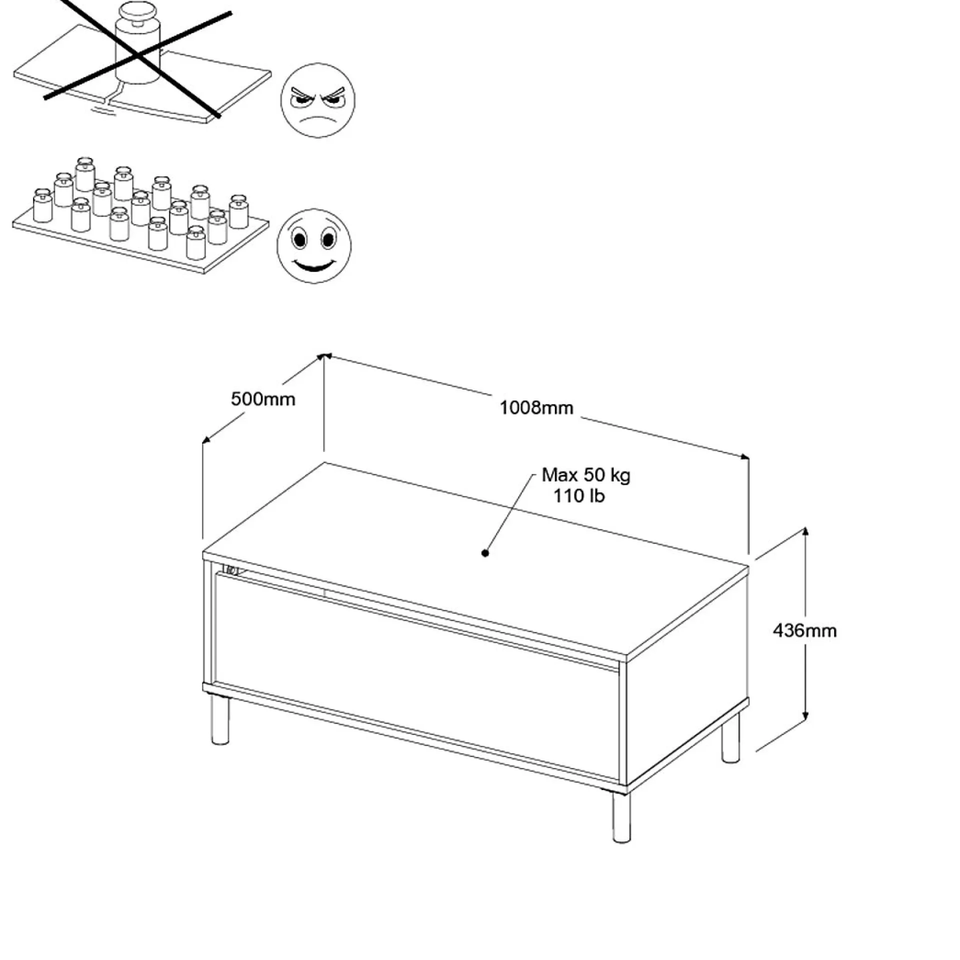 Parisot Couchtisch Morpheus - 100x50x44-65cm - mit Ablage - Eiche Dekor/Weiß