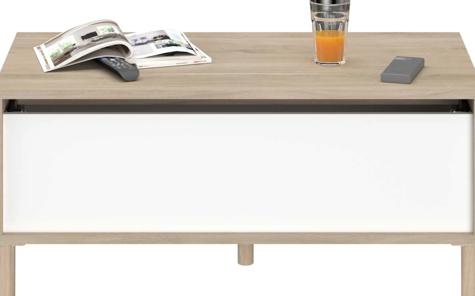 Parisot Couchtisch Morpheus - 100x50x44-65cm - mit Ablage - Eiche Dekor/Weiß