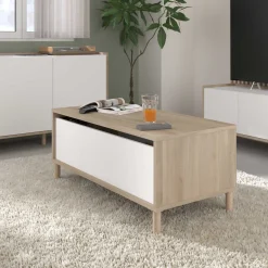Parisot Couchtisch Morpheus - 100x50x44-65cm - mit Ablage - Eiche Dekor/Weiß