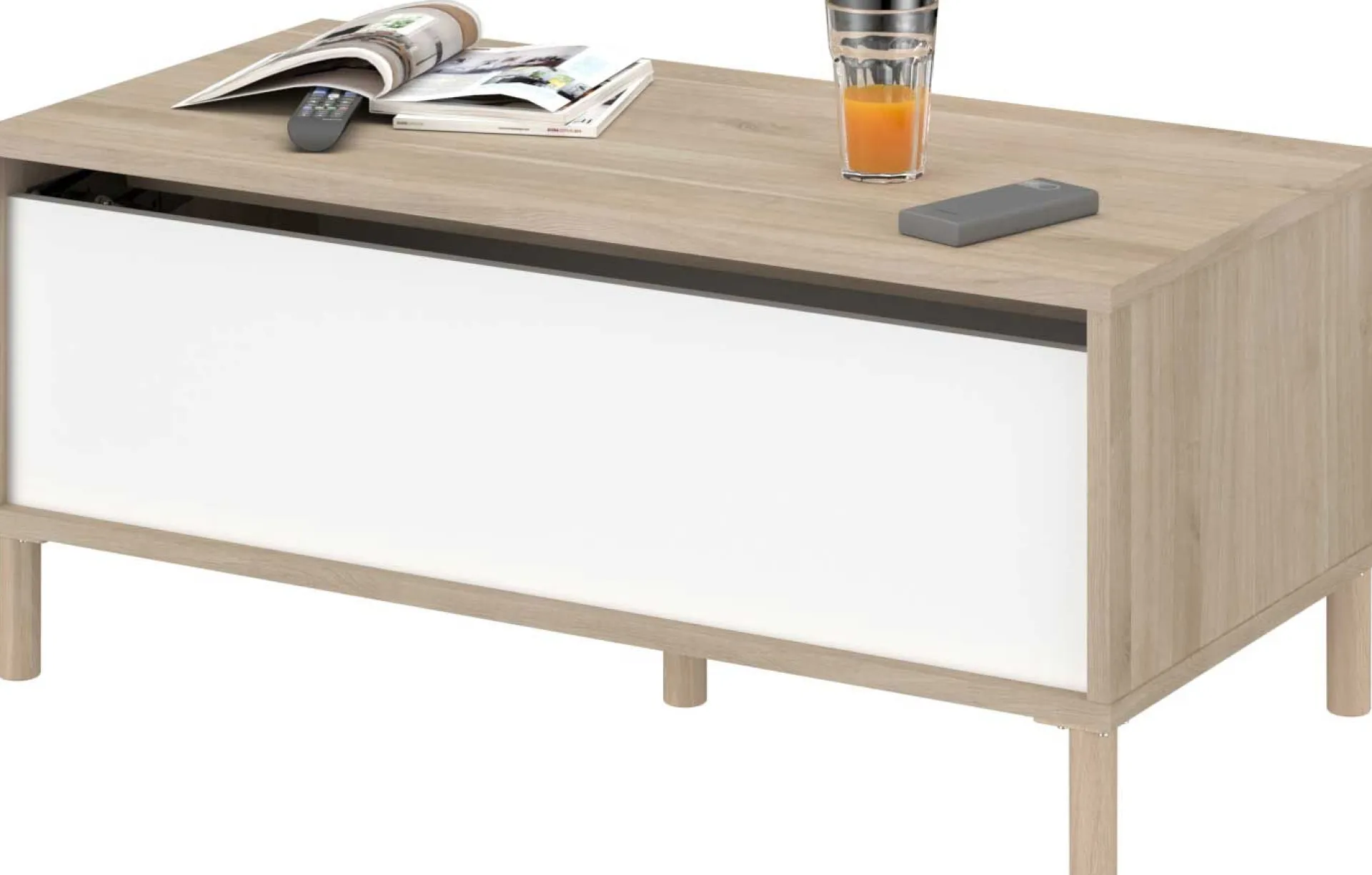 Parisot Couchtisch Morpheus - 100x50x44-65cm - mit Ablage - Eiche Dekor/Weiß