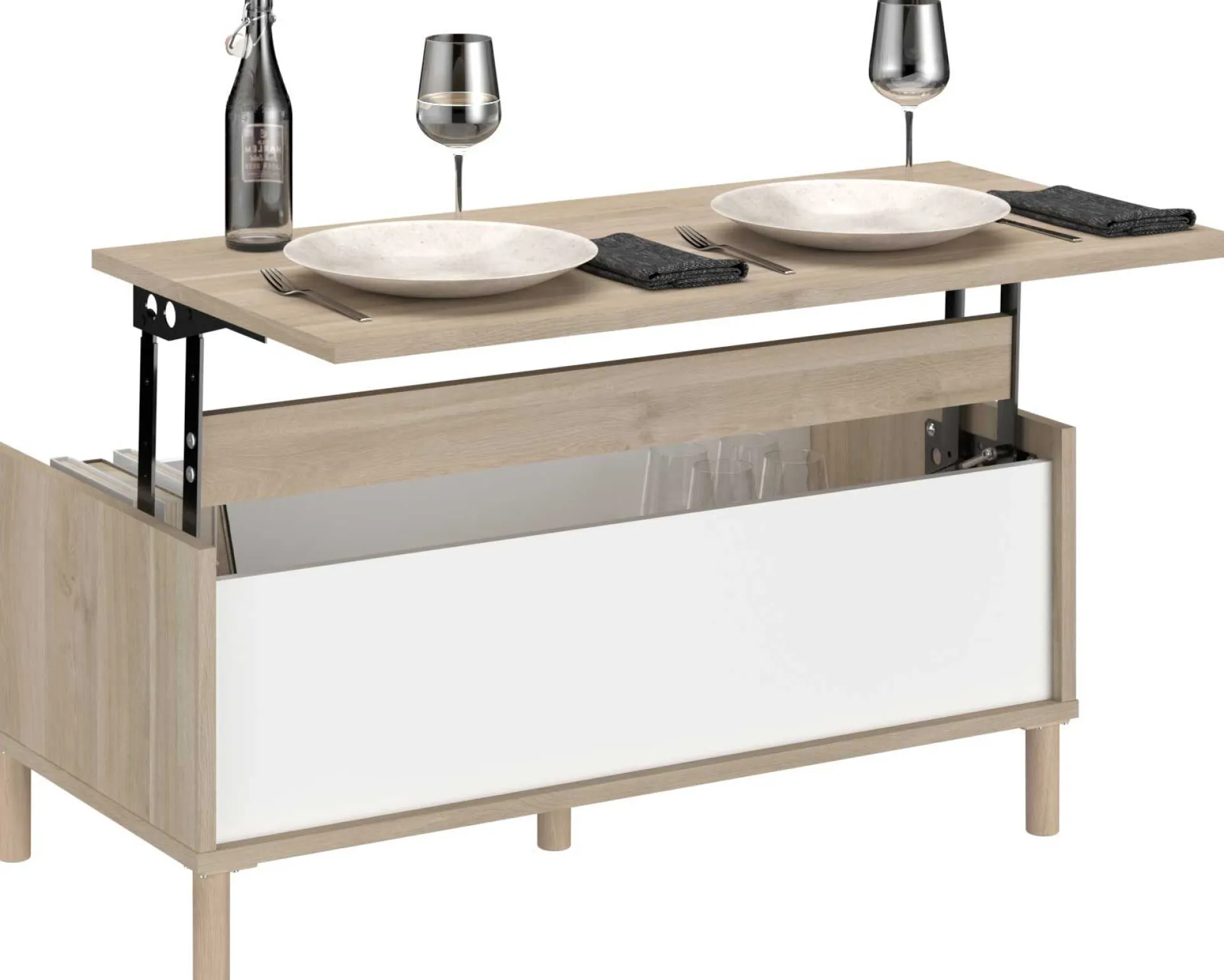 Parisot Couchtisch Morpheus - 100x50x44-65cm - mit Ablage - Eiche Dekor/Weiß