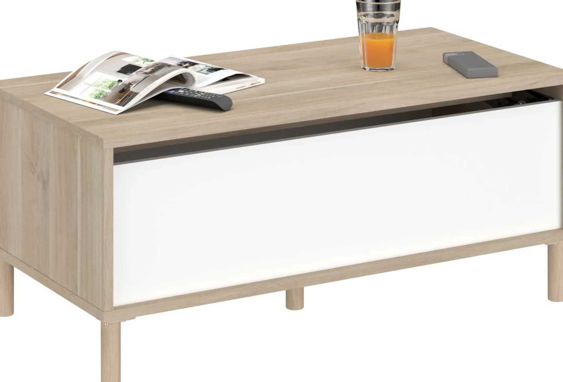 Parisot Couchtisch Morpheus - 100x50x44-65cm - mit Ablage - Eiche Dekor/Weiß