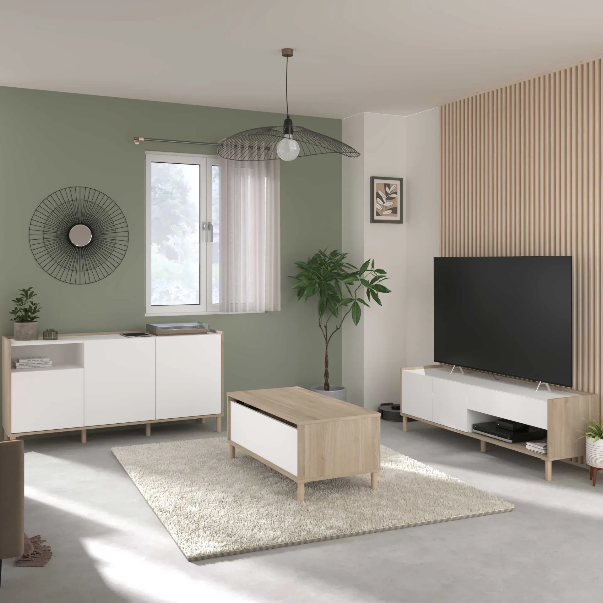 Parisot Couchtisch Morpheus - 100x50x44-65cm - mit Ablage - Eiche Dekor/Weiß