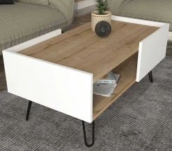 Emob Couchtisch Nina - 100x55x45cm - mit Ablage - Eiche Dekor/Weiß