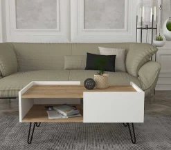 Emob Couchtisch Nina - 100x55x45cm - mit Ablage - Eiche Dekor/Weiß