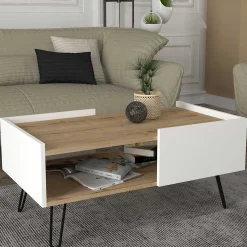 Emob Couchtisch Nina - 100x55x45cm - mit Ablage - Eiche Dekor/Weiß