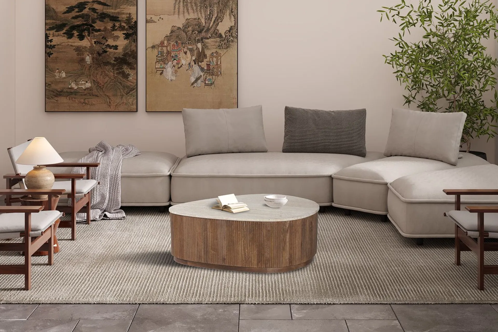 Rousseau Couchtisch Nolan | 100 x 80 x 35 cm | Design Travertin