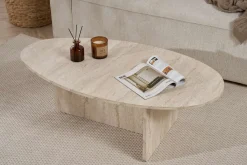 Emob Couchtisch Orba - 100% MELAMINE - Travertin - 40 x 65 x 120 cm
