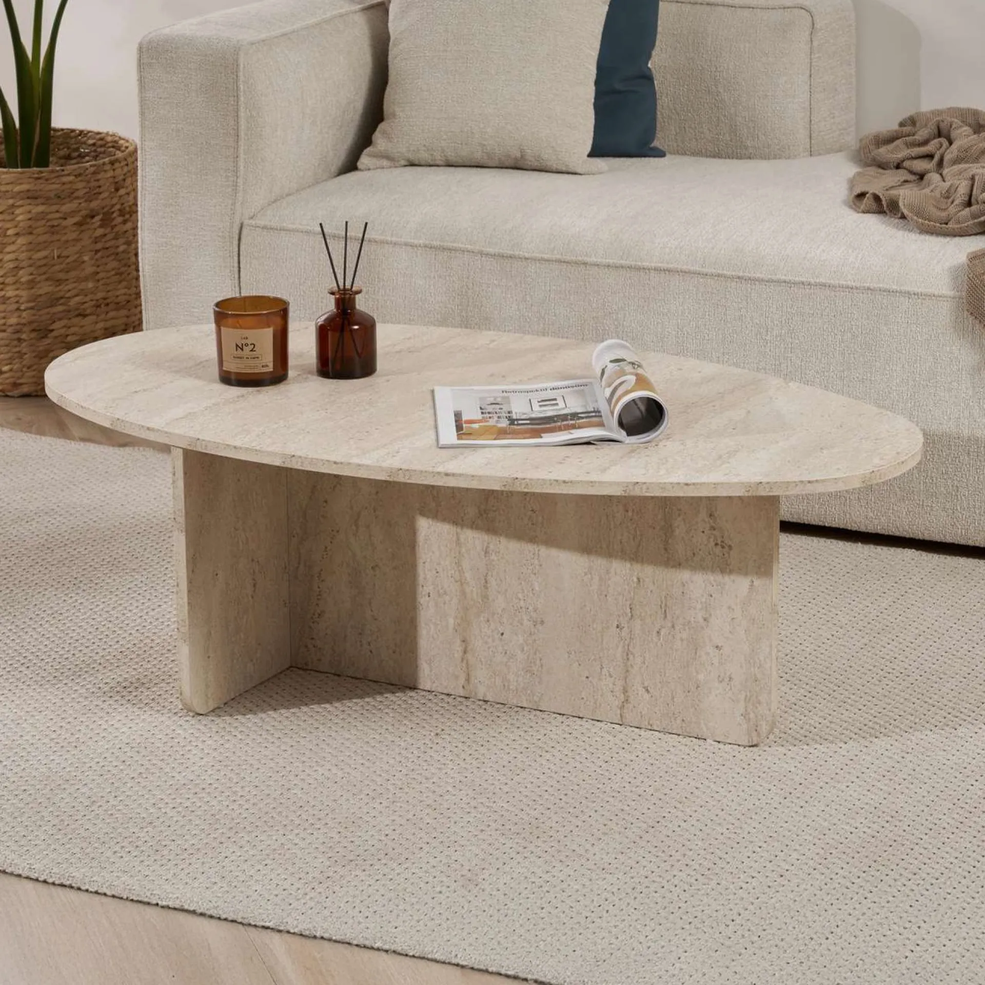 Emob Couchtisch Orba - 100% MELAMINE - Travertin - 40 x 65 x 120 cm