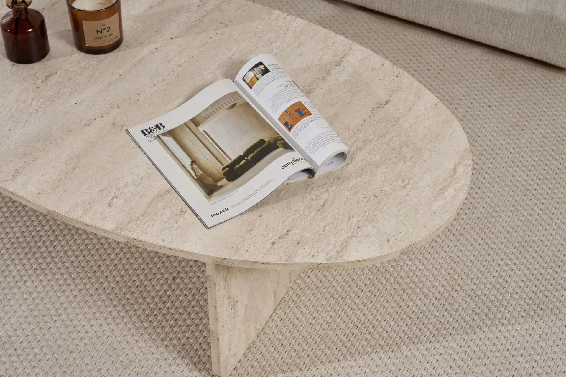 Emob Couchtisch Orba - 100% MELAMINE - Travertin - 40 x 65 x 120 cm