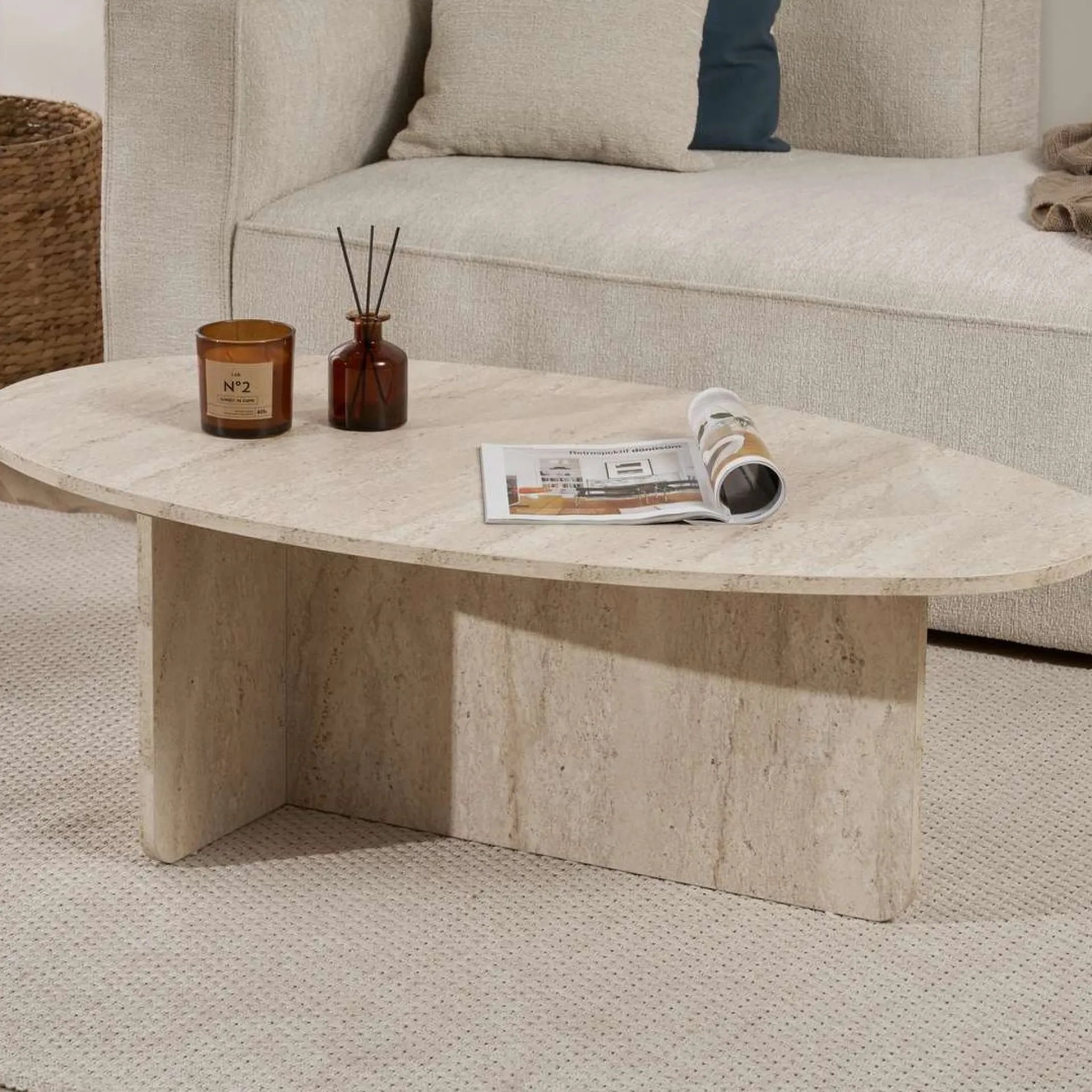 Emob Couchtisch Orba - 100% MELAMINE - Travertin - 40 x 65 x 120 cm