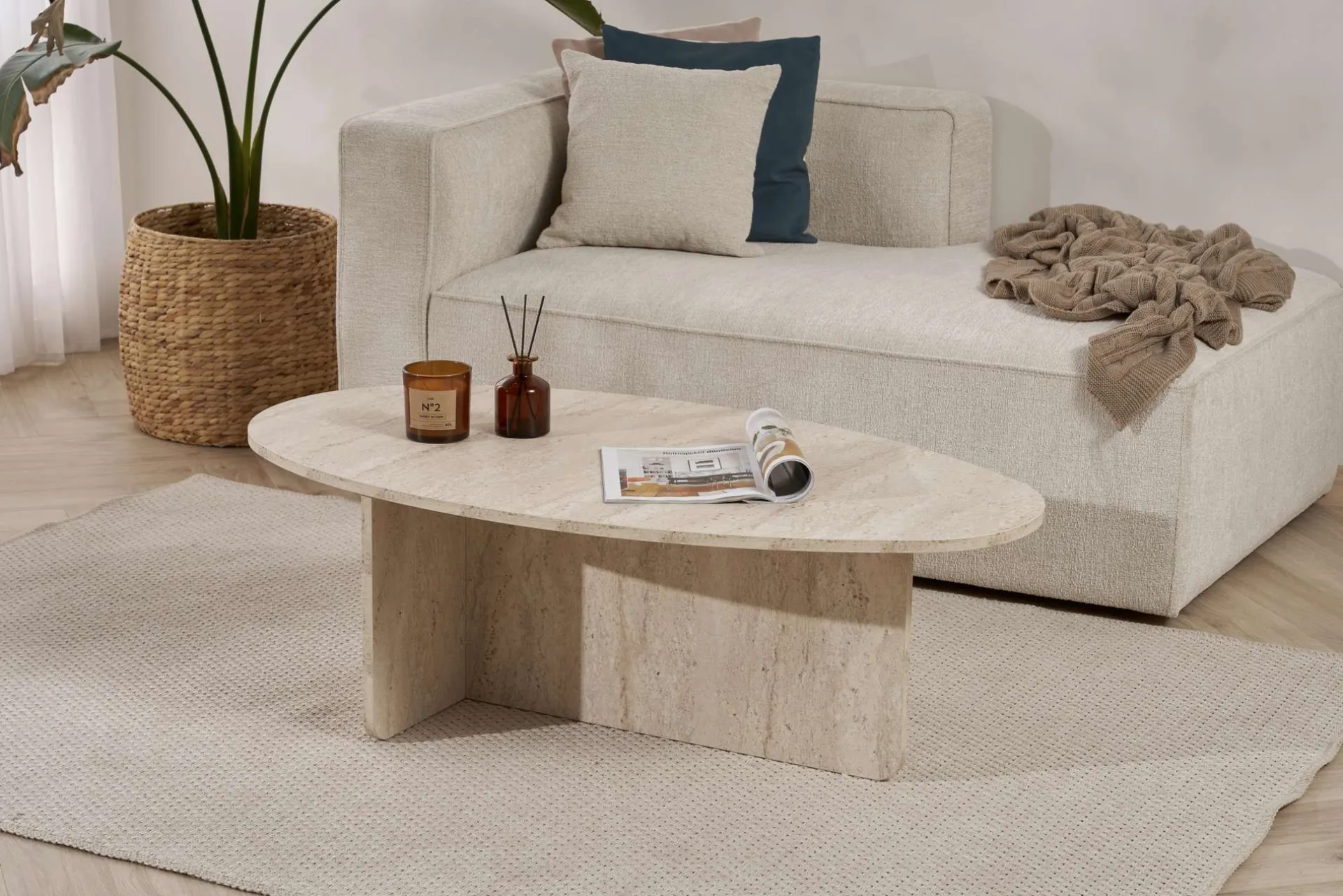 Emob Couchtisch Orba - 100% MELAMINE - Travertin - 40 x 65 x 120 cm