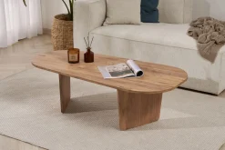 Emob Couchtisch Ovalis - 100% MELAMINE - Atlantik-Kiefer - 40 x 65 x 130 cm