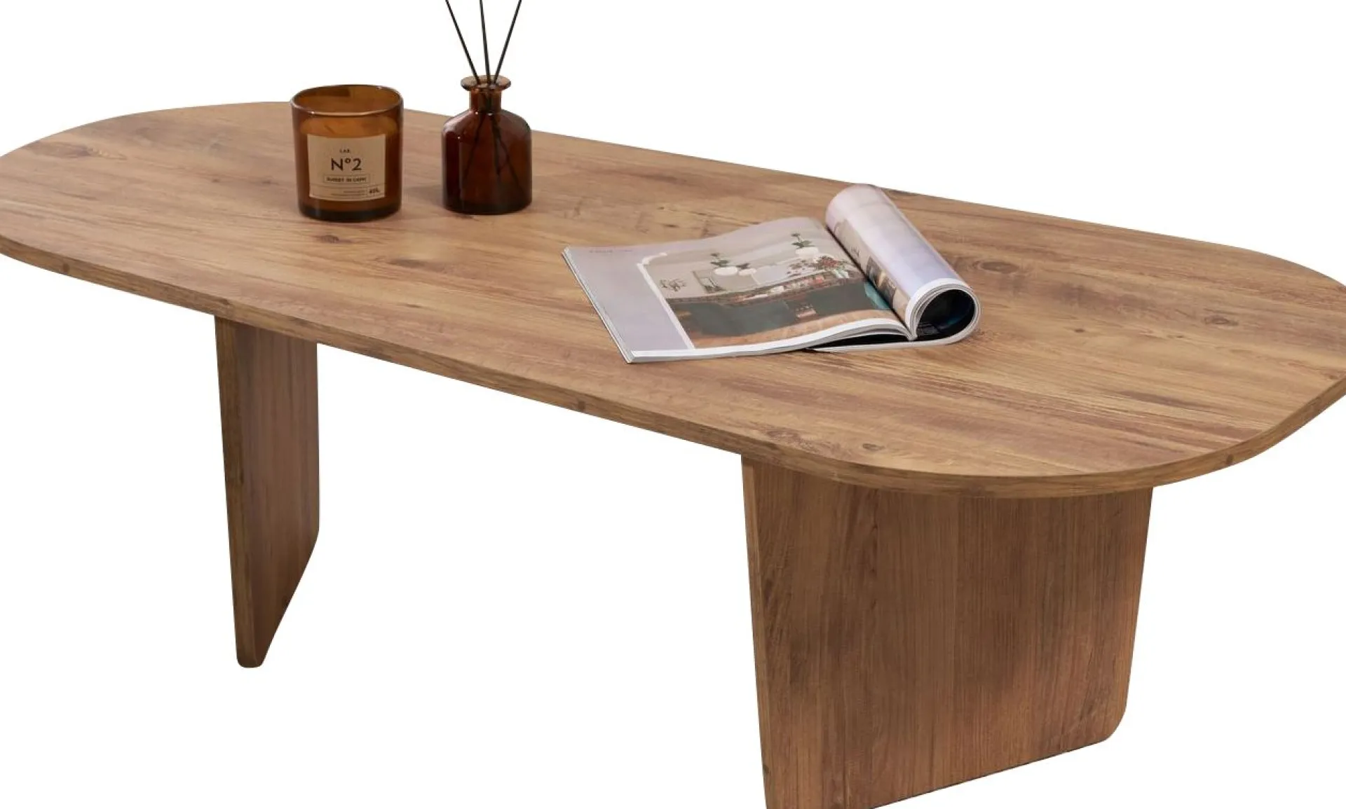 Emob Couchtisch Ovalis - 100% MELAMINE - Atlantik-Kiefer - 40 x 65 x 130 cm