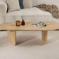 Emob Couchtisch Ovalis - 100% MELAMINE - Eiche - 40 x 65 x 130 cm