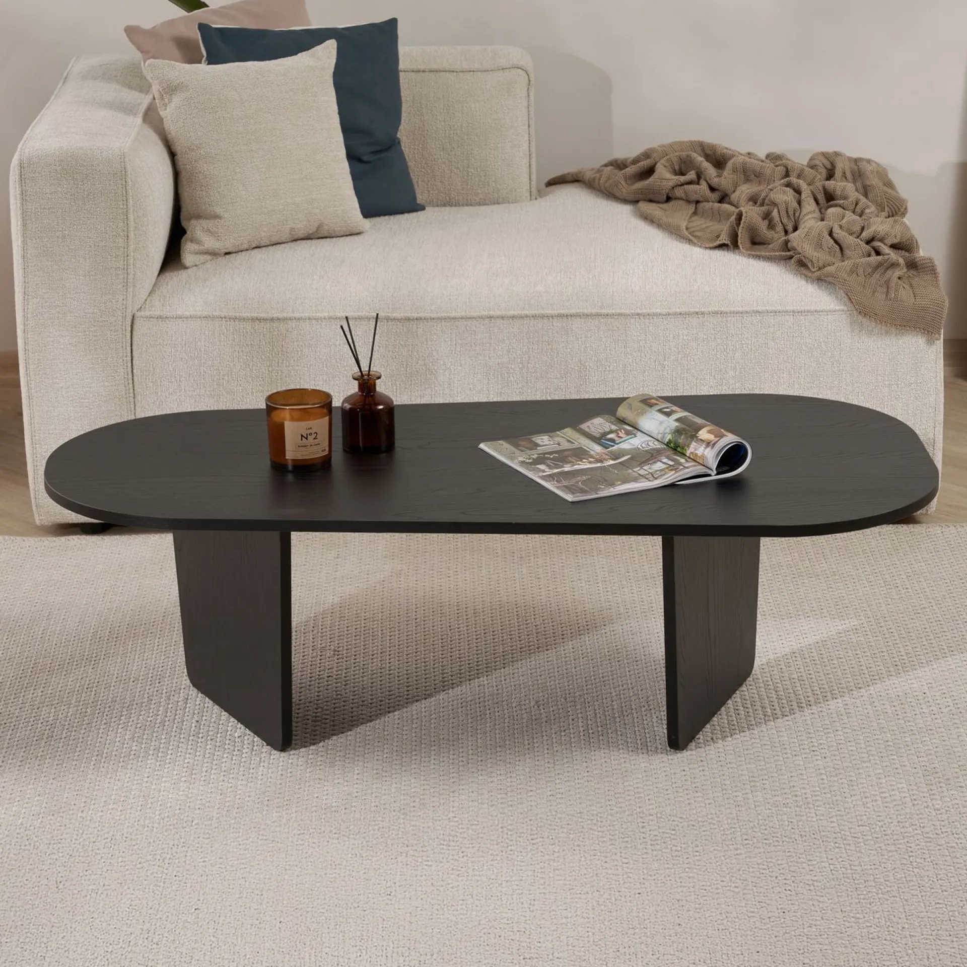 Emob Couchtisch Ovalis - 100% MELAMINE - Holz - 40 x 65 x 130 cm