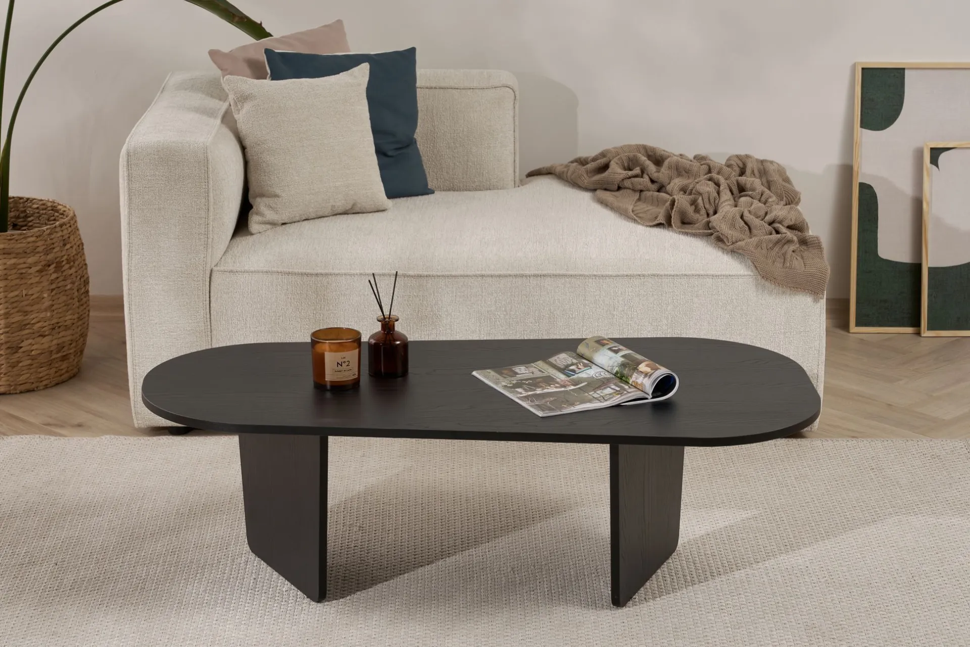 Emob Couchtisch Ovalis - 100% MELAMINE - Holz - 40 x 65 x 130 cm