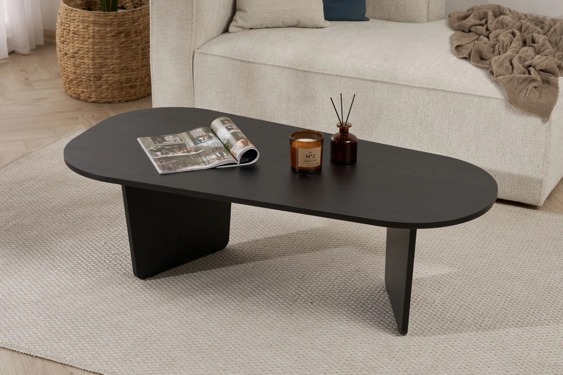Emob Couchtisch Ovalis - 100% MELAMINE - Holz - 40 x 65 x 130 cm