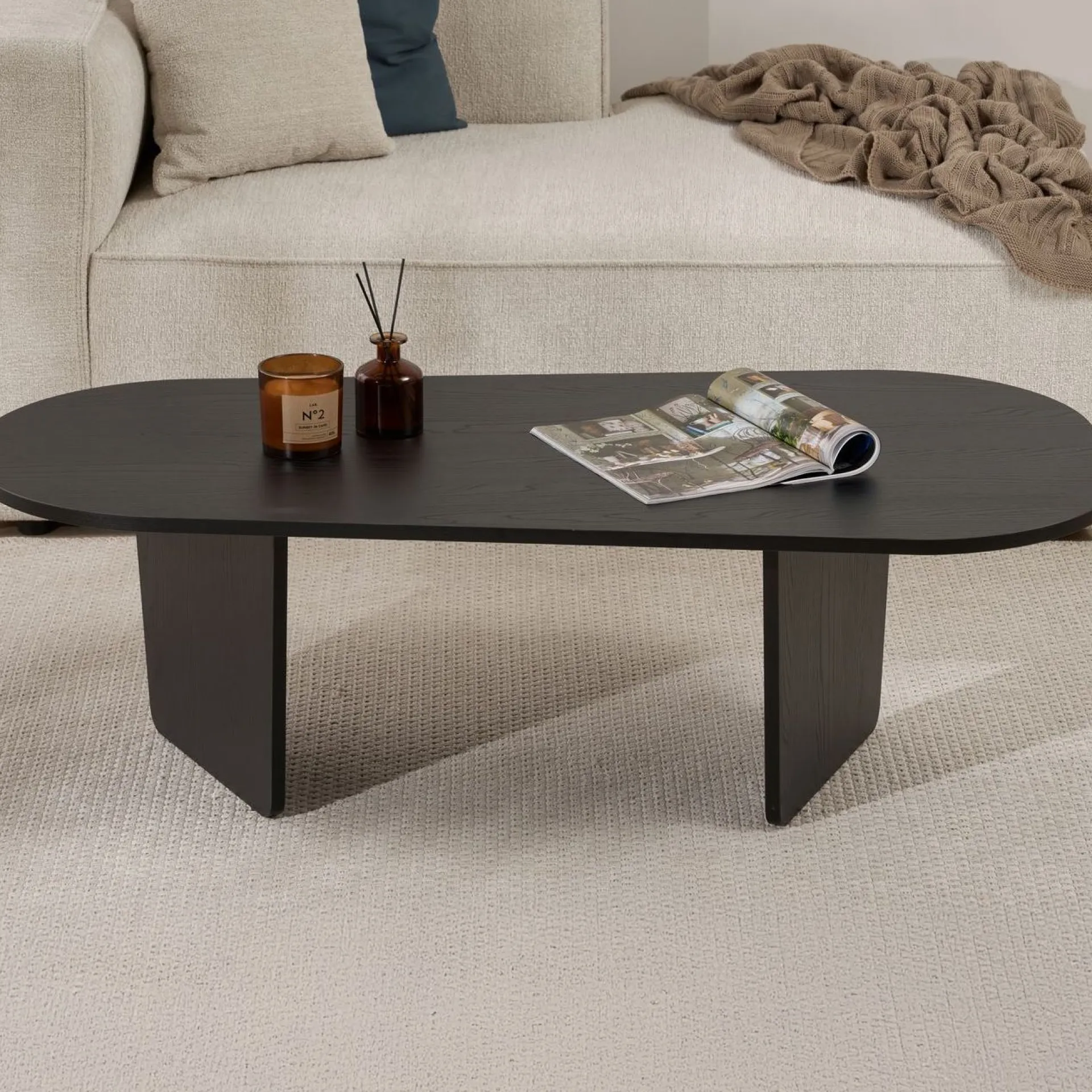 Emob Couchtisch Ovalis - 100% MELAMINE - Holz - 40 x 65 x 130 cm