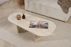 Emob Couchtisch Ovalis - 100% MELAMINE - Travertin - 40 x 65 x 130 cm