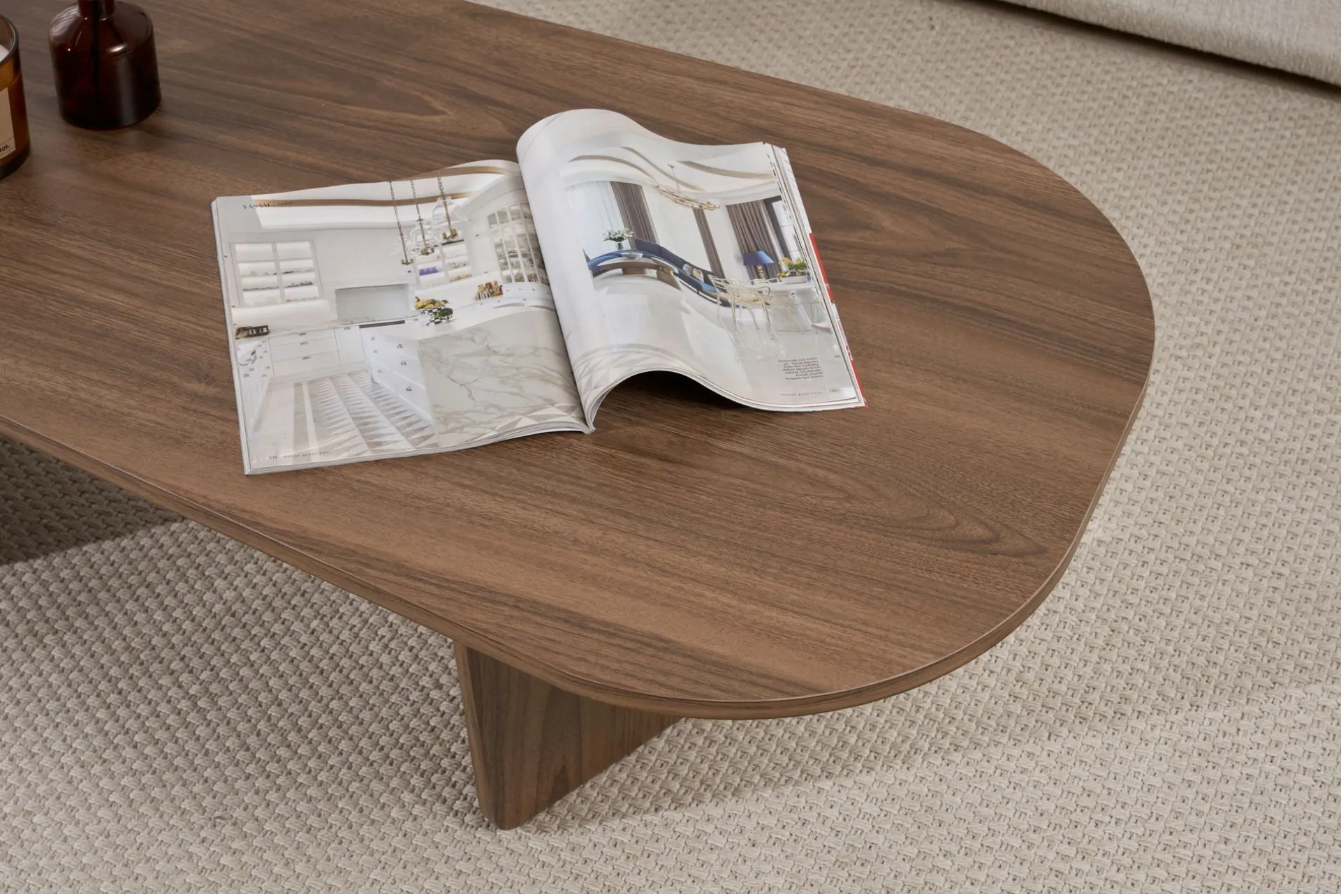 Emob Couchtisch Ovalis - 100% MELAMINE - Walnuss - 40 x 65 x 130 cm