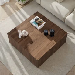 Emob Couchtisch Prizma - 100% MDF - Walnuss - 35 x 90 x 90 cm