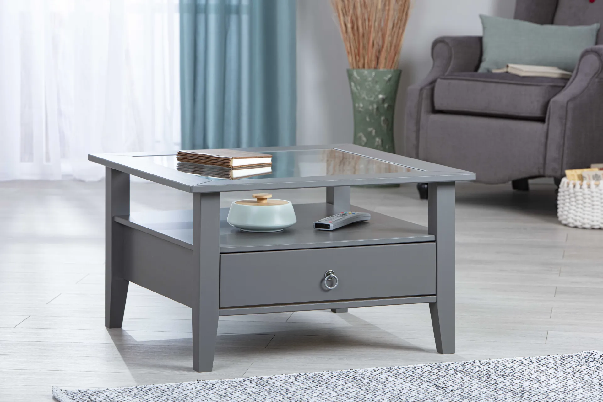Interlink Couchtisch Provence | Melaminharzbeschichtung | 75 x 75 x 45 cm | Mit Ablageschublade | Farbe: