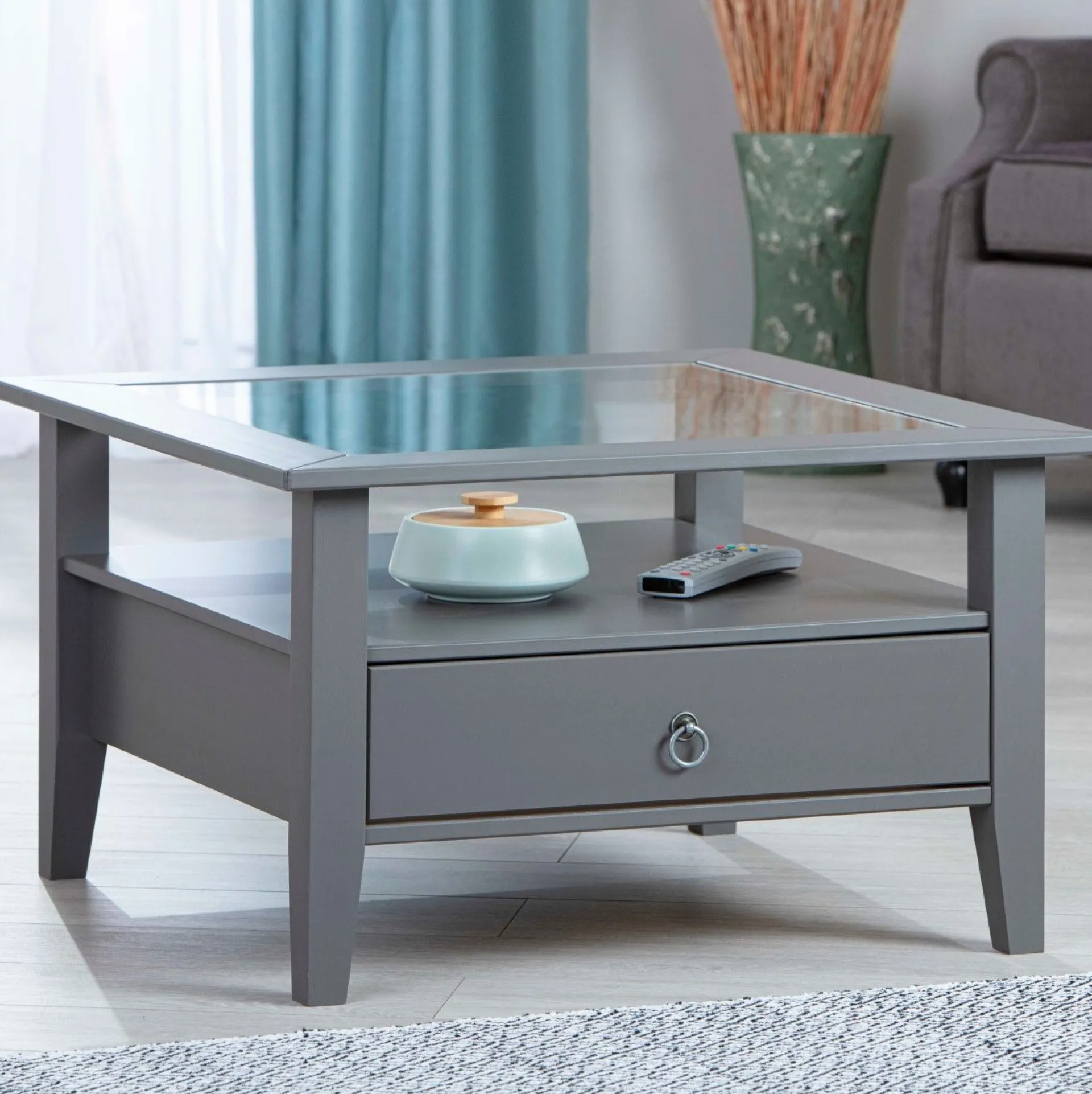 Interlink Couchtisch Provence | Melaminharzbeschichtung | 75 x 75 x 45 cm | Mit Ablageschublade | Farbe: