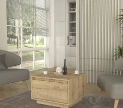 Emob Couchtisch Pura - 60x60x40cm mit Ablageschublade - Eiche Dekor