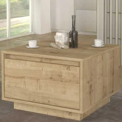 Emob Couchtisch Pura - 60x60x40cm mit Ablageschublade - Eiche Dekor