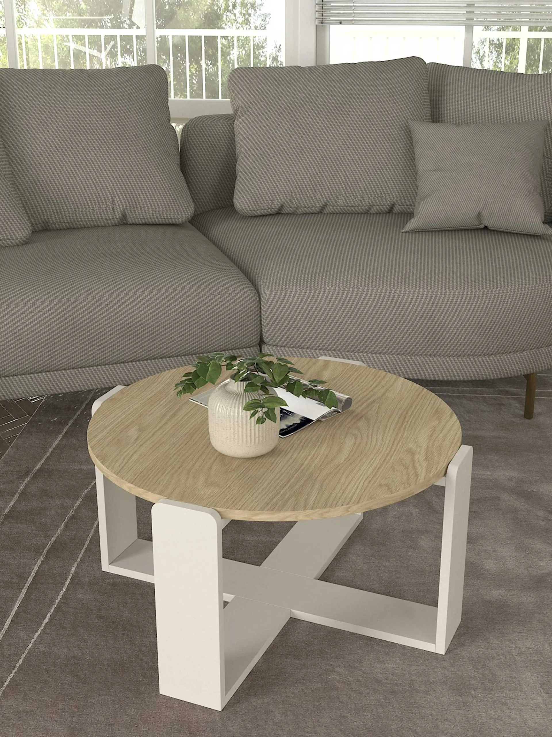 Emob Couchtisch Rebel - Ø70x38cm - weiß/Eiche Dekor