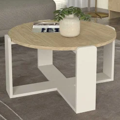 Emob Couchtisch Rebel - Ø70x38cm - weiß/Eiche Dekor