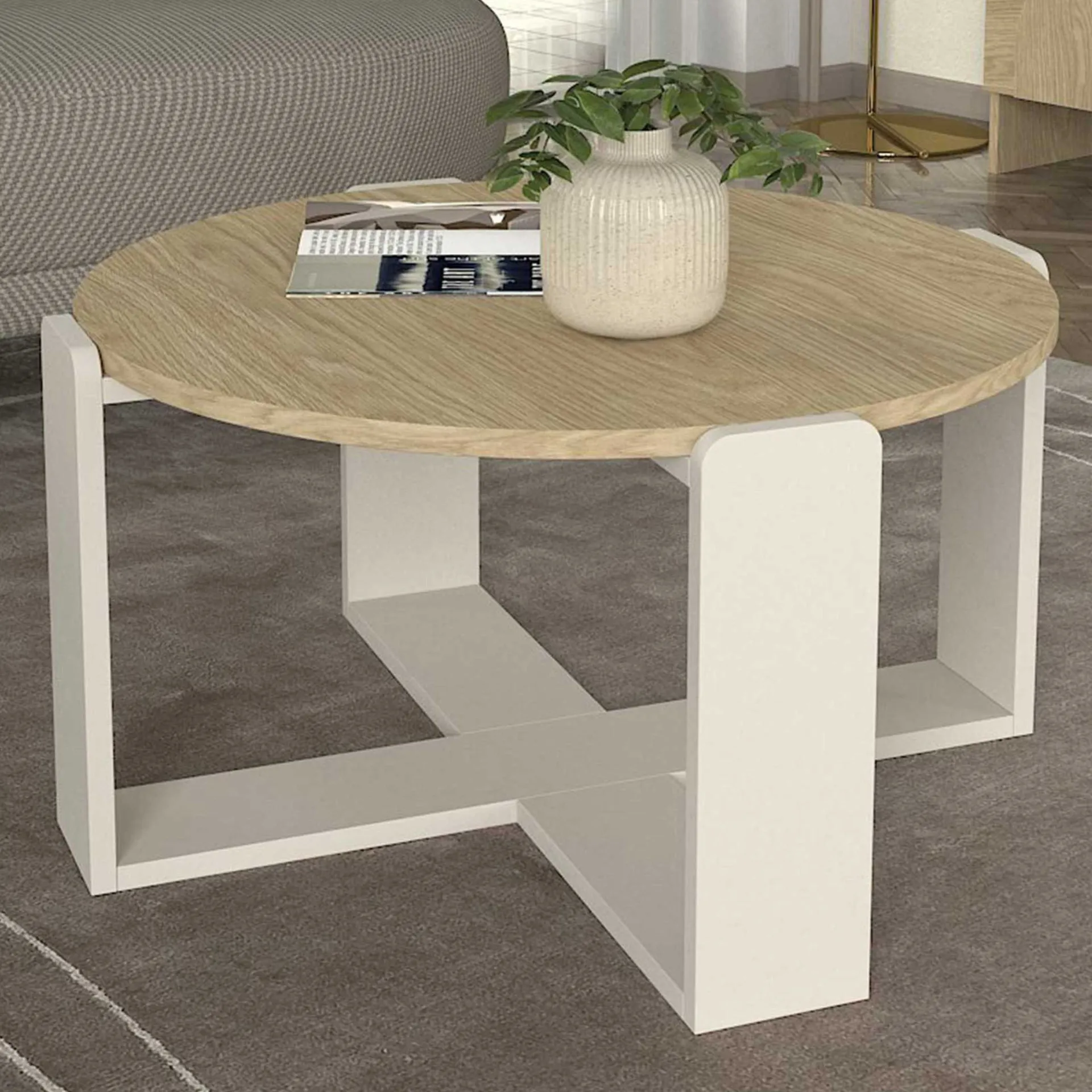 Emob Couchtisch Rebel - Ø70x38cm - weiß/Eiche Dekor