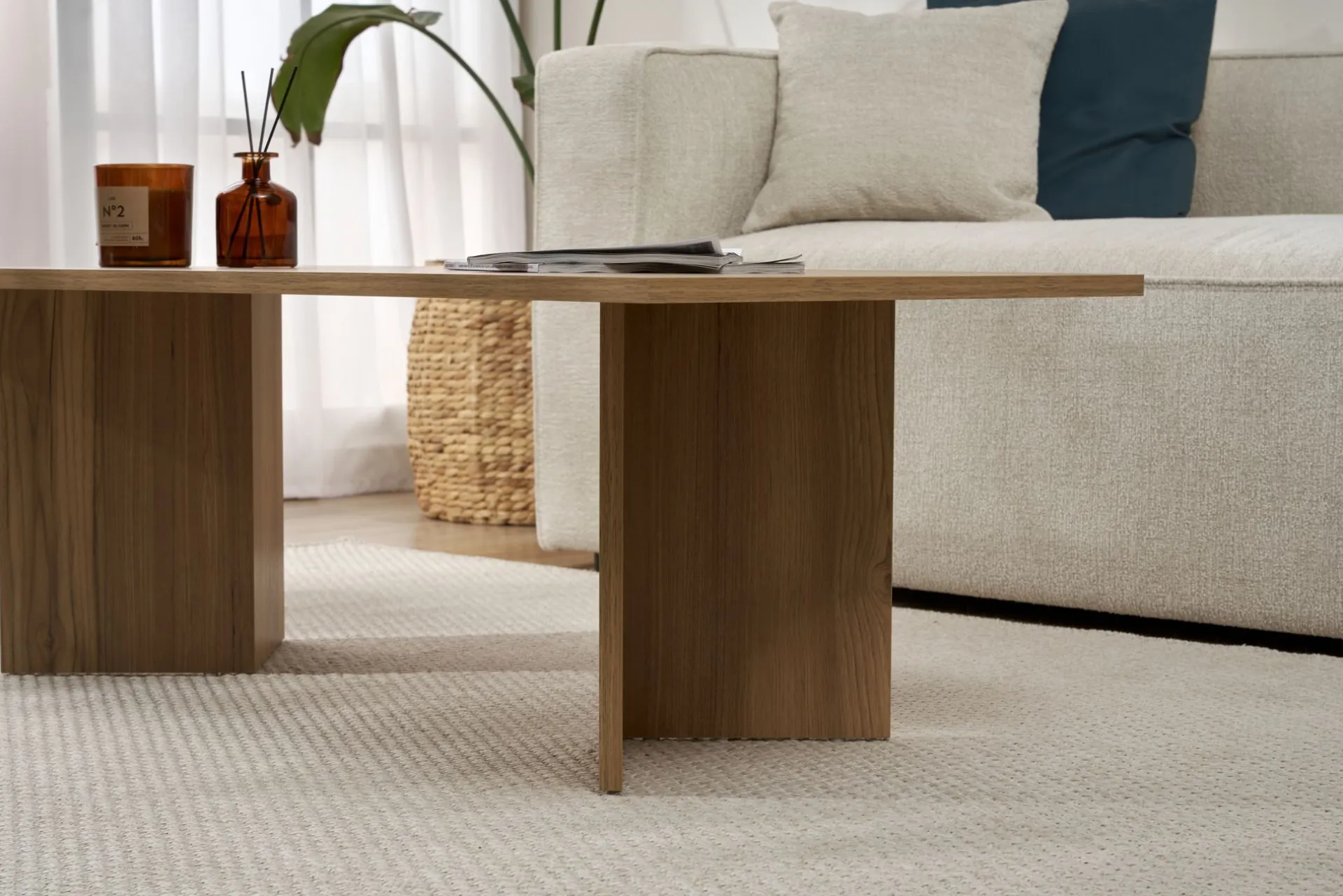 Emob Couchtisch Sabin - 100% MELAMINE - Eiche - 40 x 60 x 119 cm