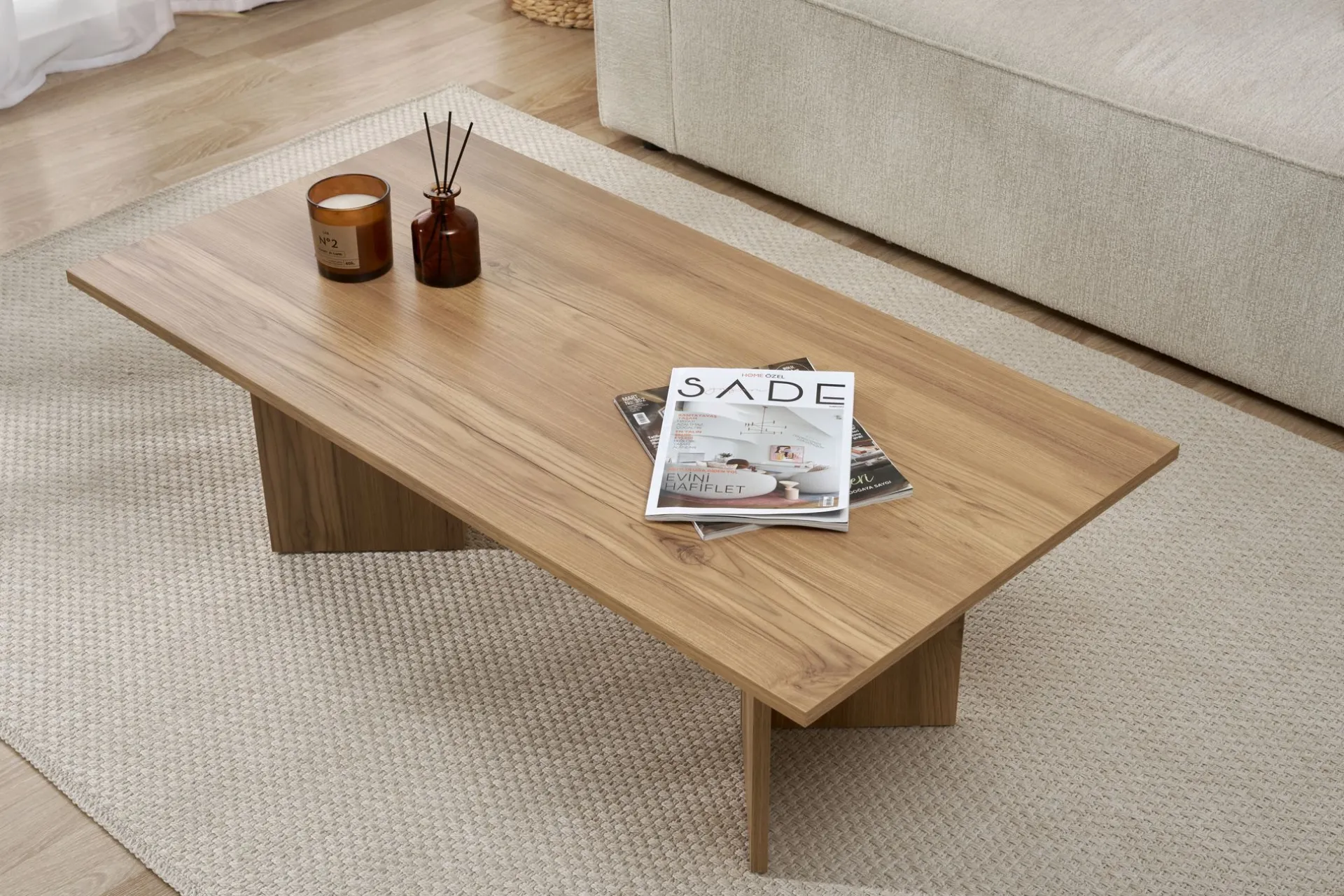 Emob Couchtisch Sabin - 100% MELAMINE - Eiche - 40 x 60 x 119 cm