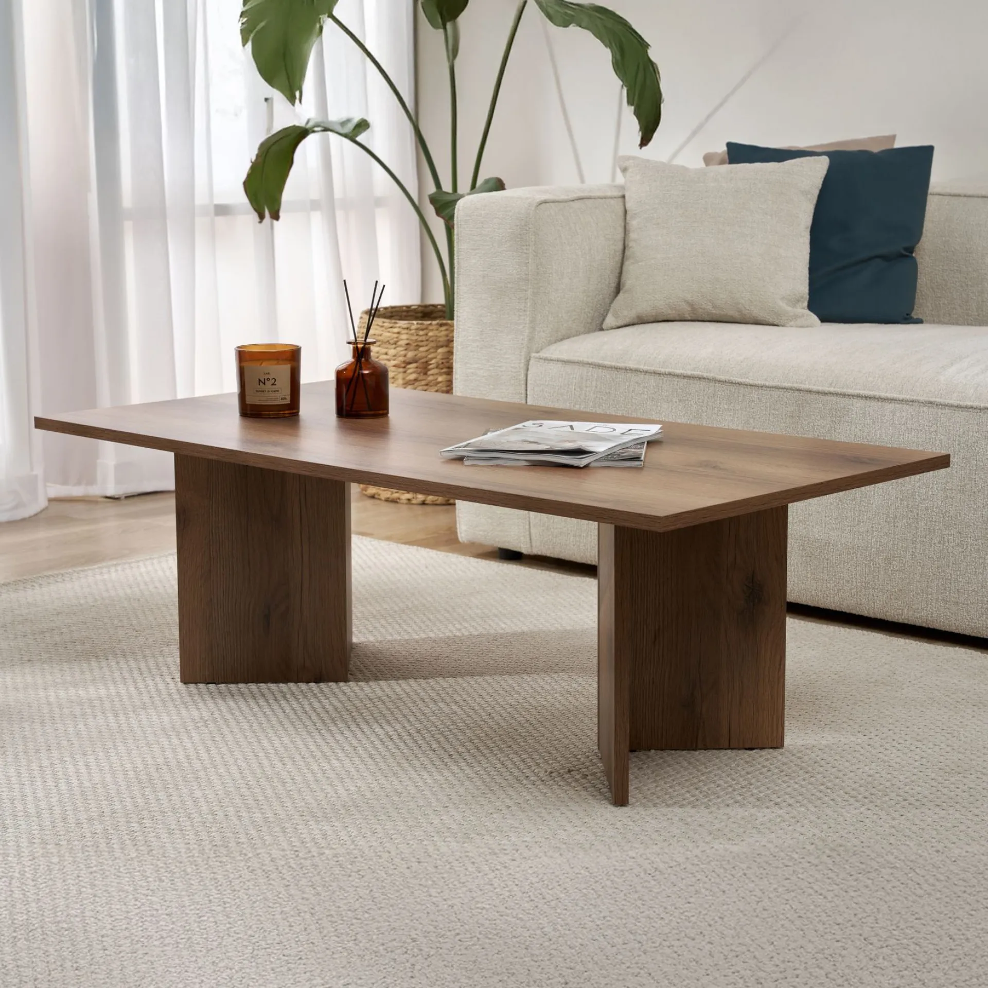 Emob Couchtisch Sabin - 100% MELAMINE - Walnuss - 40 x 60 x 119 cm