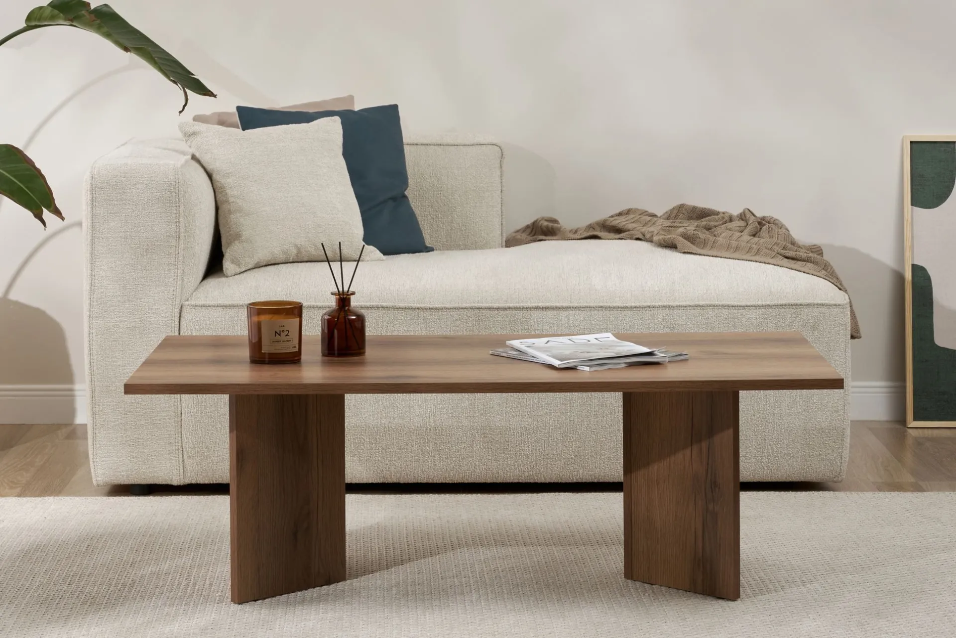 Emob Couchtisch Sabin - 100% MELAMINE - Walnuss - 40 x 60 x 119 cm