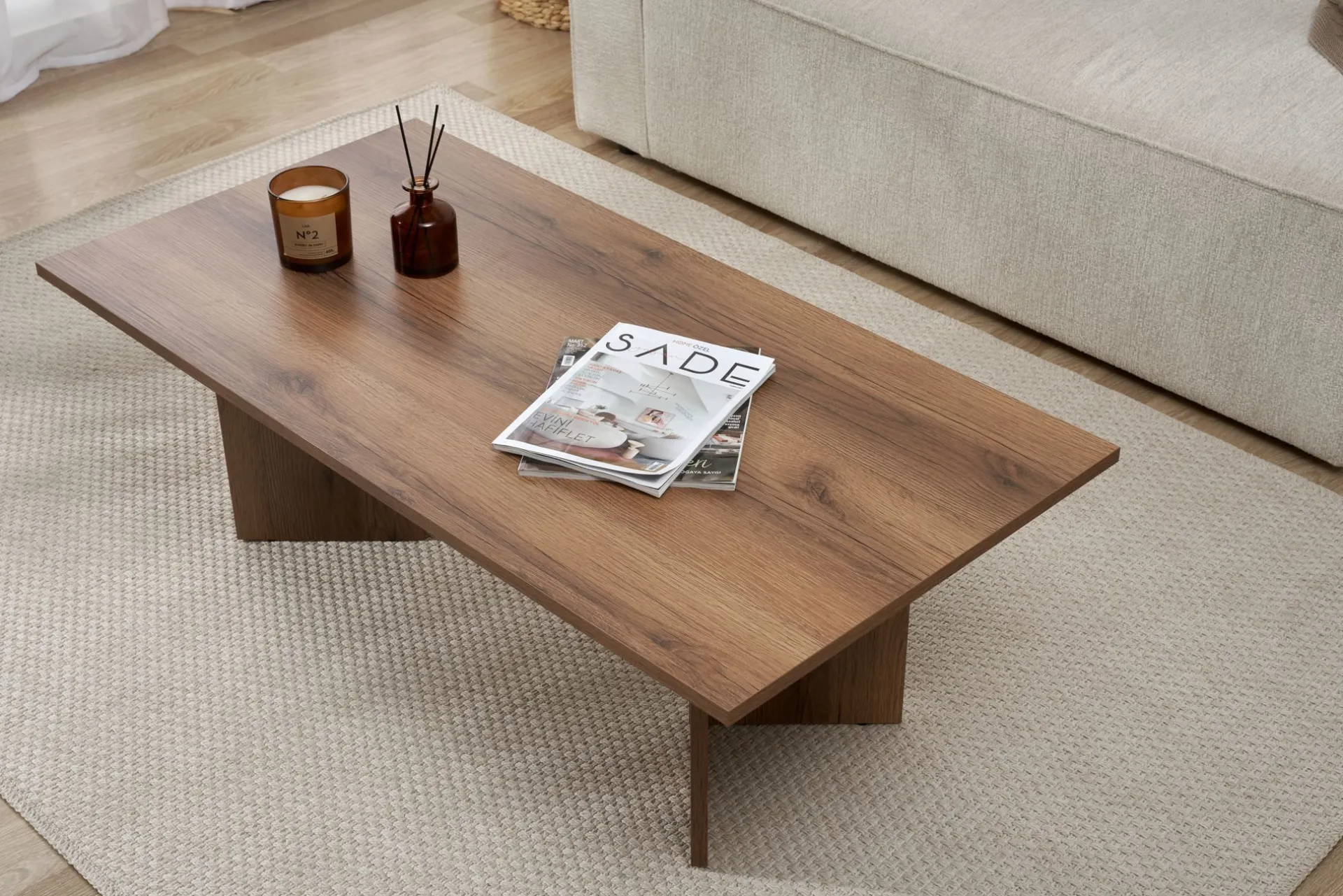 Emob Couchtisch Sabin - 100% MELAMINE - Walnuss - 40 x 60 x 119 cm