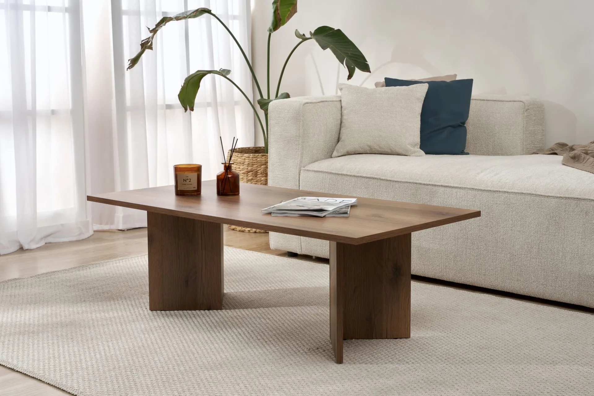 Emob Couchtisch Sabin - 100% MELAMINE - Walnuss - 40 x 60 x 119 cm