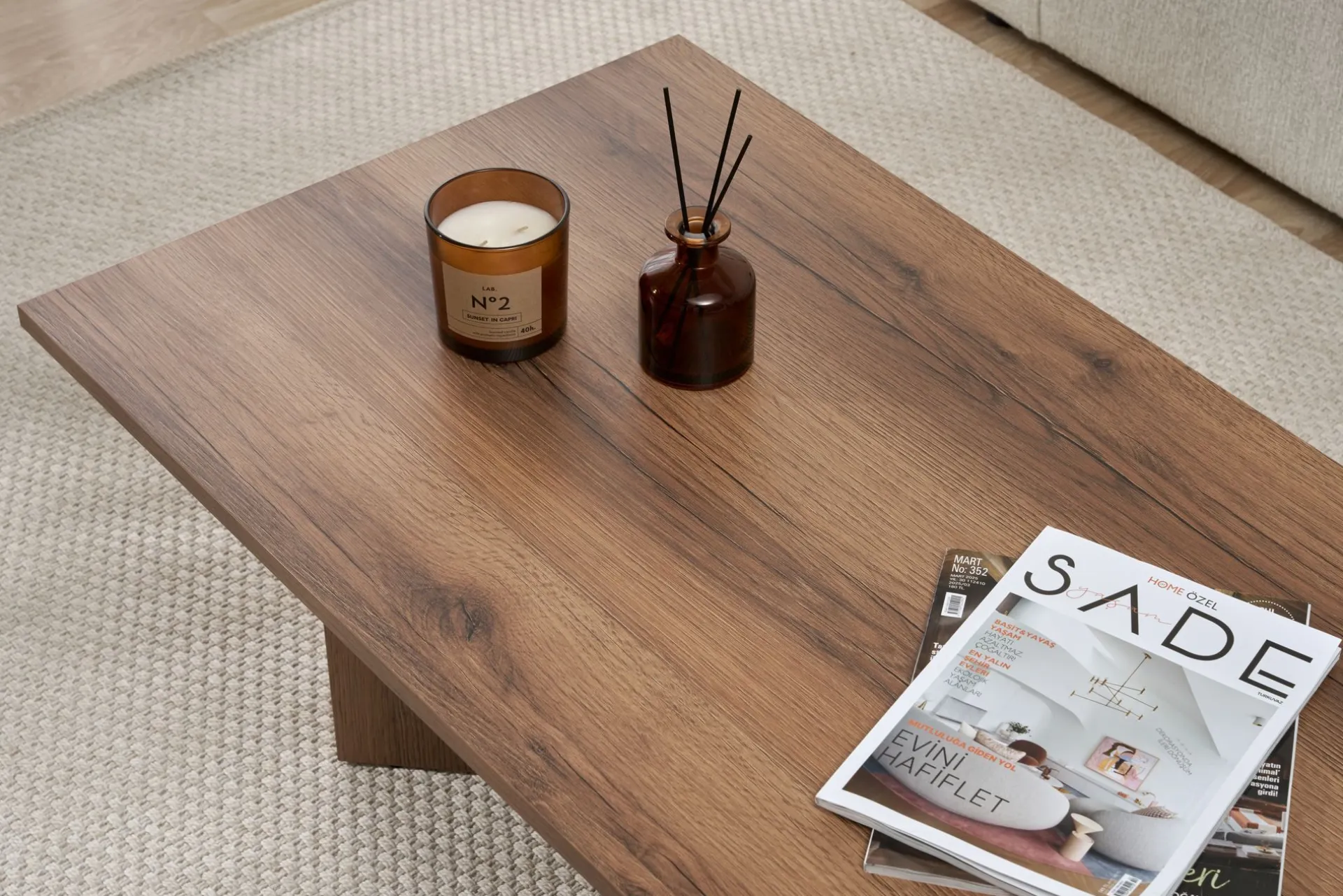 Emob Couchtisch Sabin - 100% MELAMINE - Walnuss - 40 x 60 x 119 cm