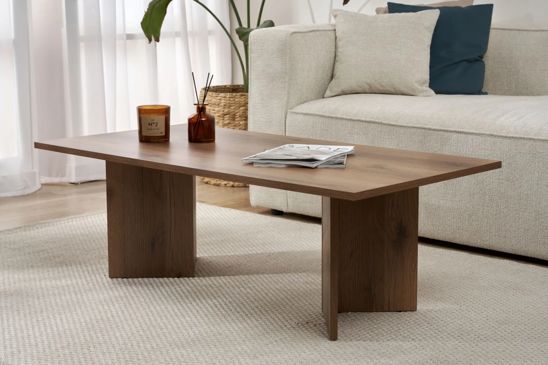 Emob Couchtisch Sabin - 100% MELAMINE - Walnuss - 40 x 60 x 119 cm
