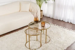 Emob Couchtisch-Set Aurum - 100% TEMPERED GLASS - Gold - 43 x 60 x 60 cm