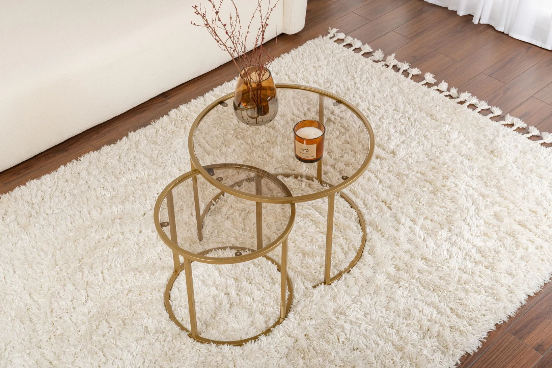 Emob Couchtisch-Set Aurum - 100% TEMPERED GLASS - Gold - 43 x 60 x 60 cm